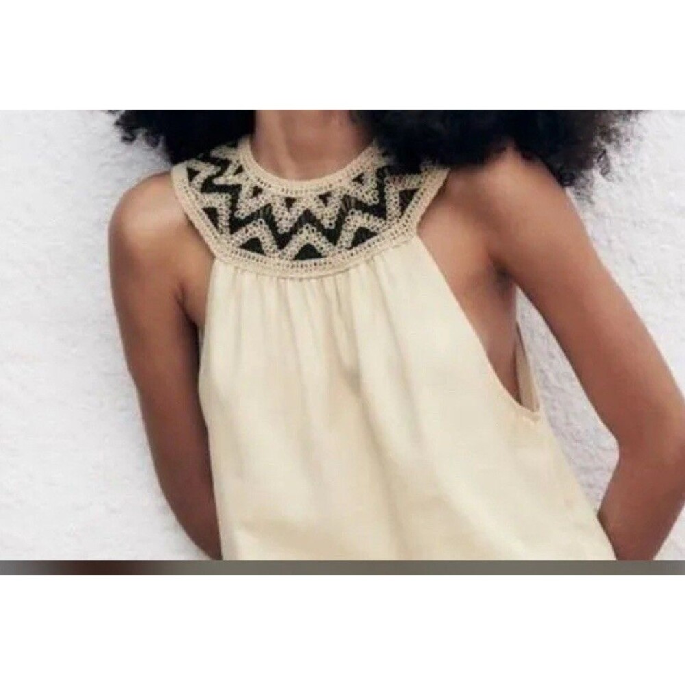 ZARA  Crochet Neckline Tank Top Women’s Size S Boho